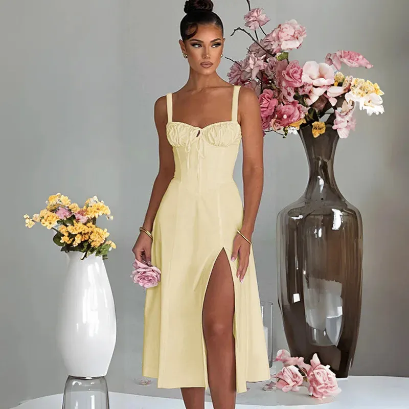 A-line Long Spaghetti Strap Summer Backless Split Nightclub Sexy Midi Dress