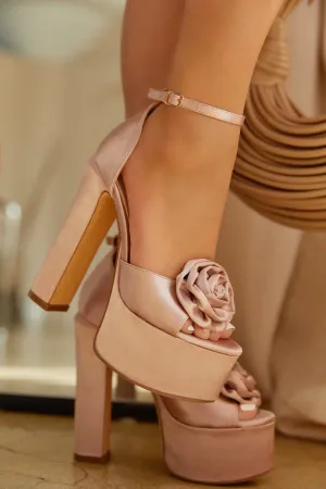 Amelia Rosette Platform Heels - Nude