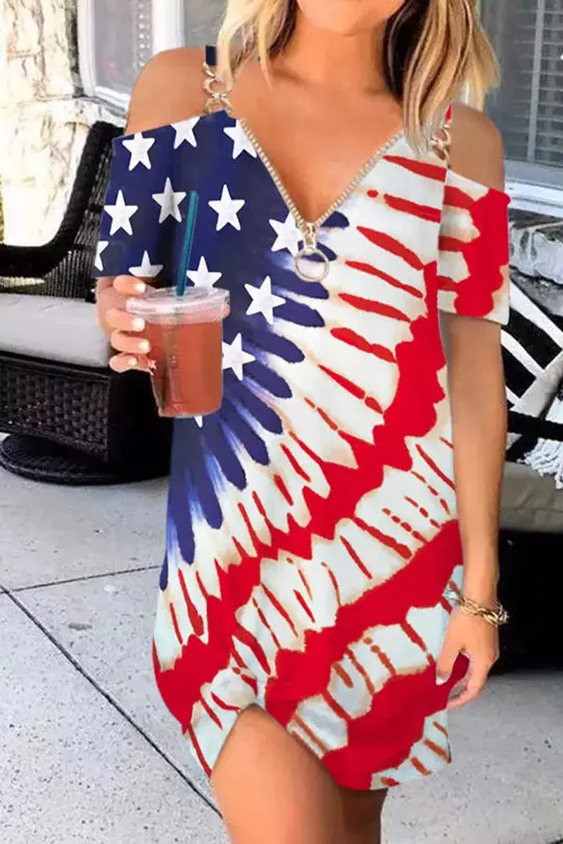 American Flag Graceful Sleeveless Mini Dress