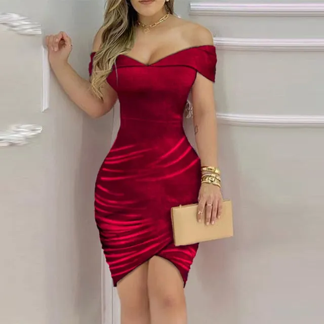 Amy Fashion - Elegant Solid Velvet Bodycon Party Dress