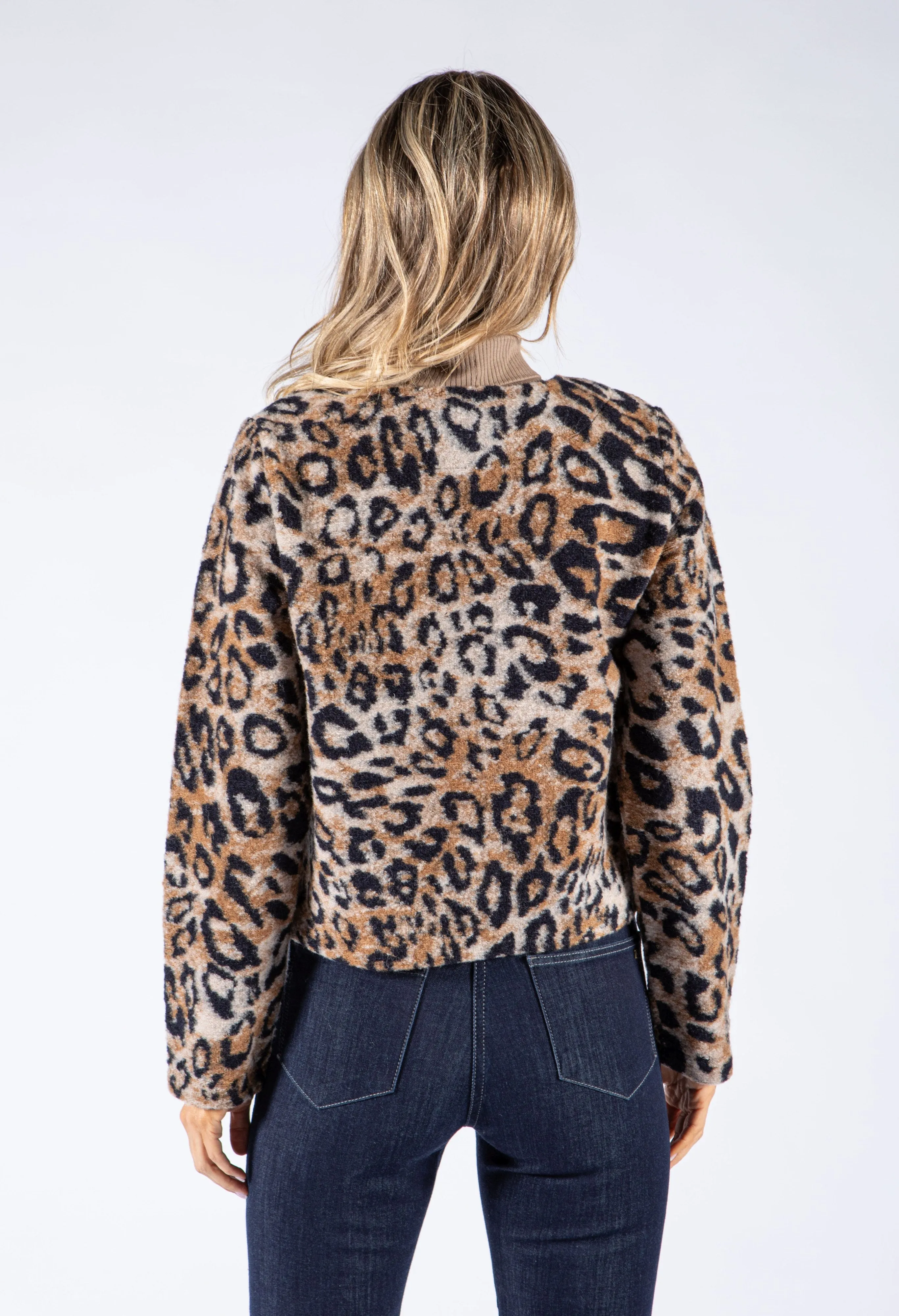 Animal Print Knit Zip Up Jacket