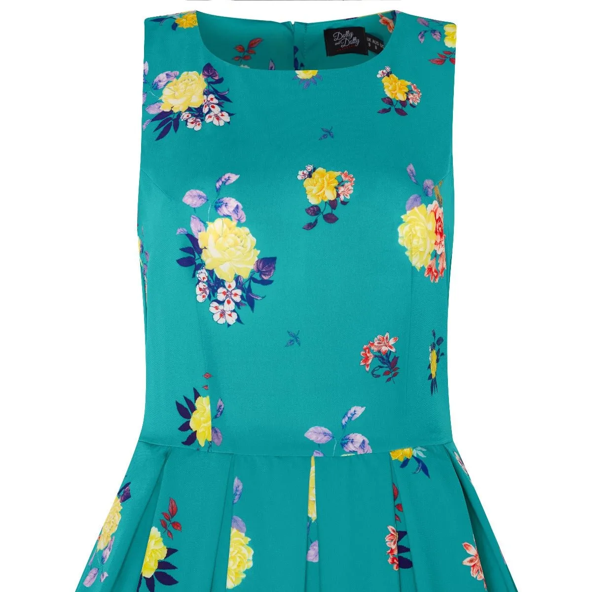 Annie Retro Raising Flowers Swing Dress - Turquoise