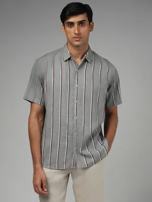 Ascot Grey Striped Relaxed-Fit Blended Linen Shirt