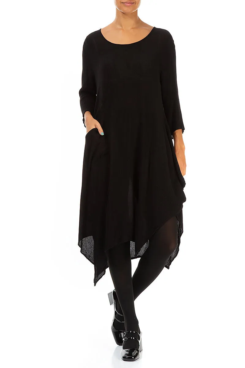 Asymmetric Black Silk Viscose Dress