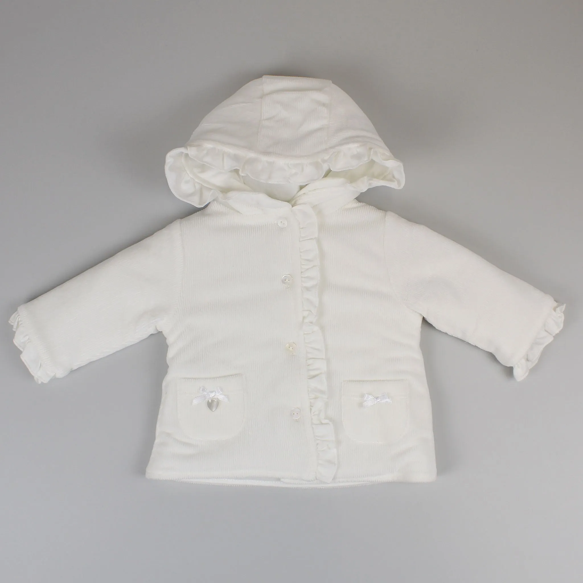 Baby Girls Corded Padded Coat With Hood - White