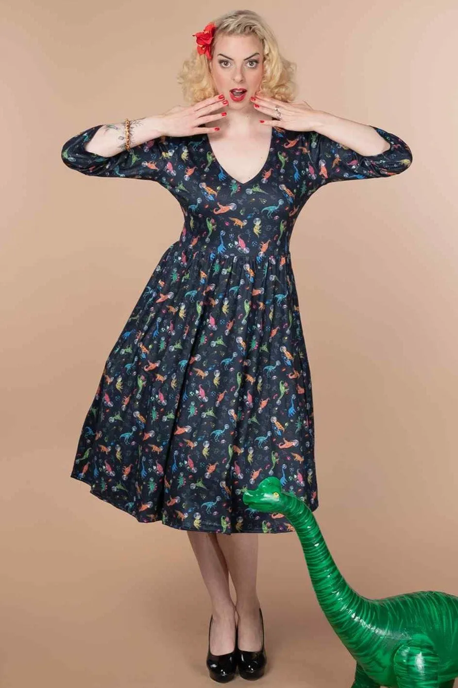 Billie Dinosaur In Space Long Sleeved Dress