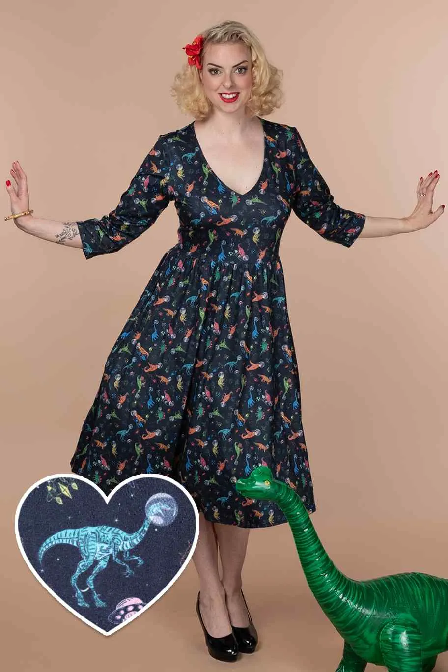 Billie Dinosaur In Space Long Sleeved Dress