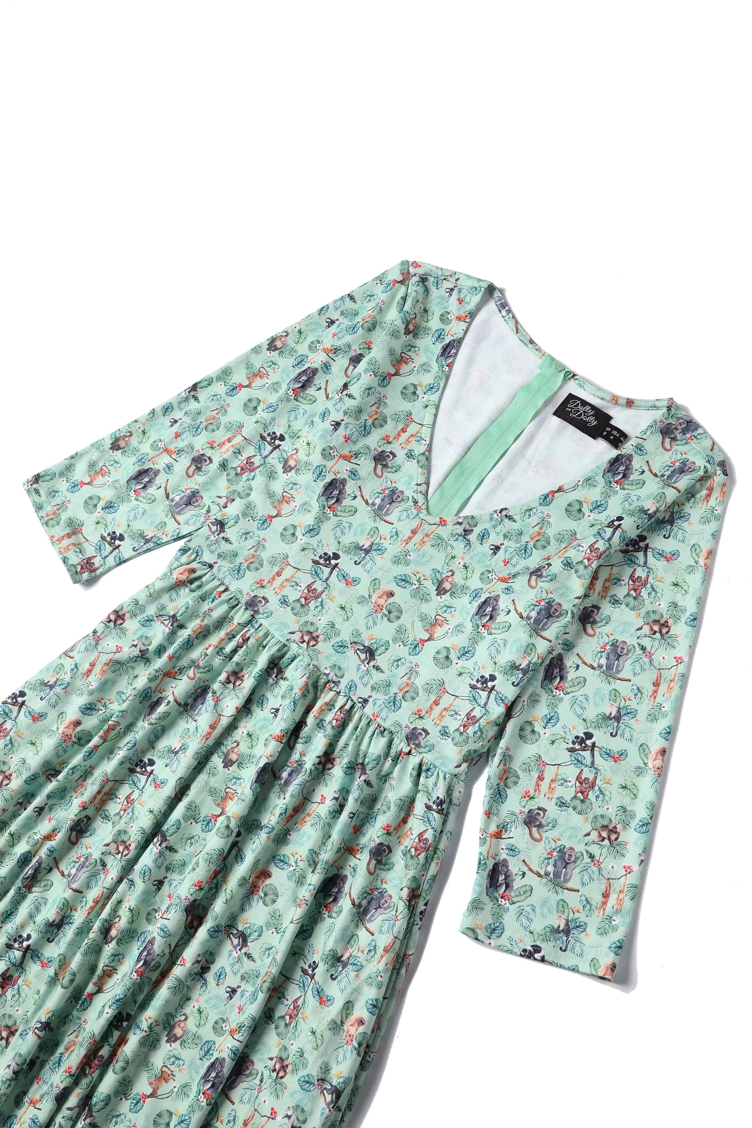 Billie Monkey Green Long Sleeved Dress