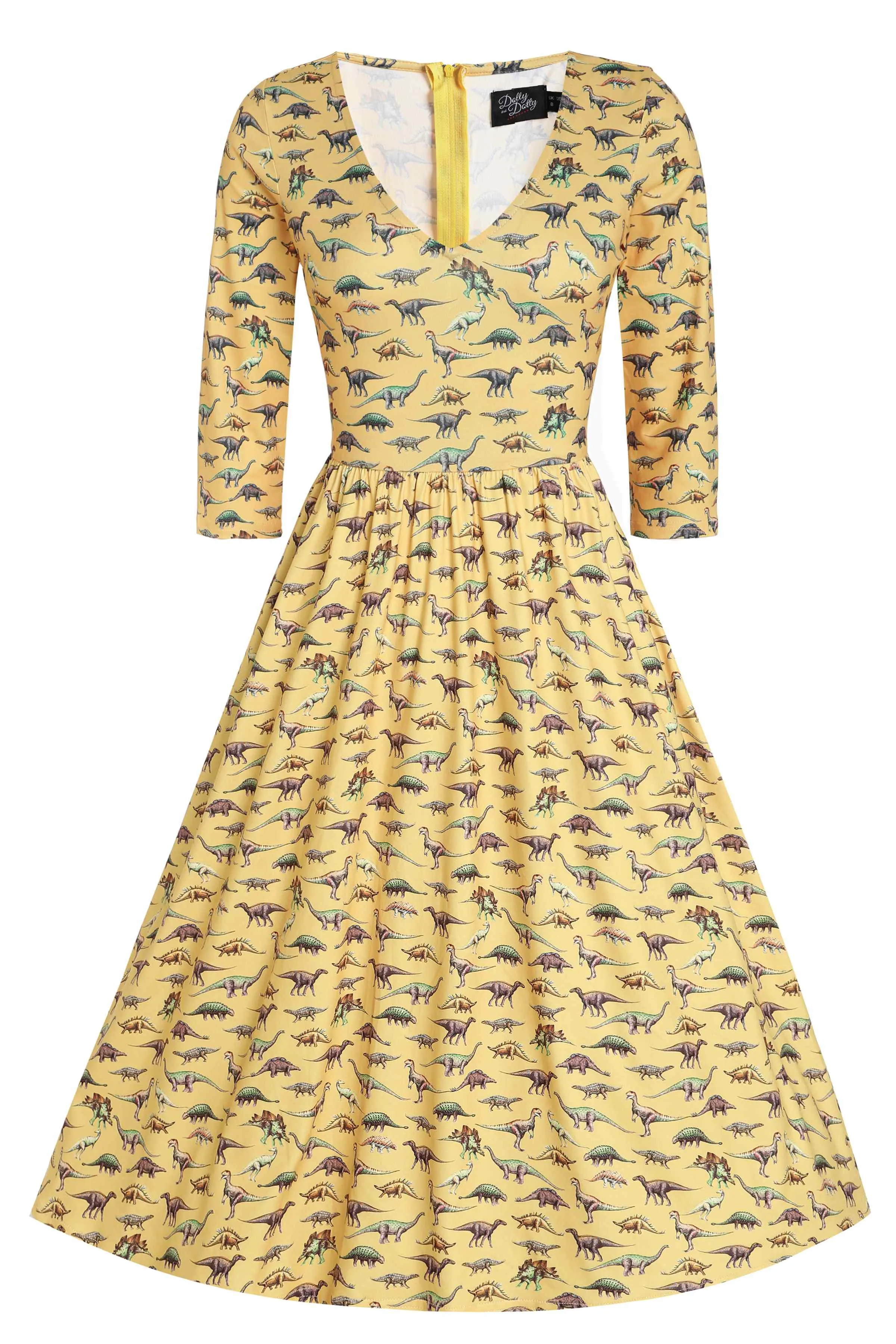 Billie Vintage Dinosaur Yellow Long Sleeved Dress