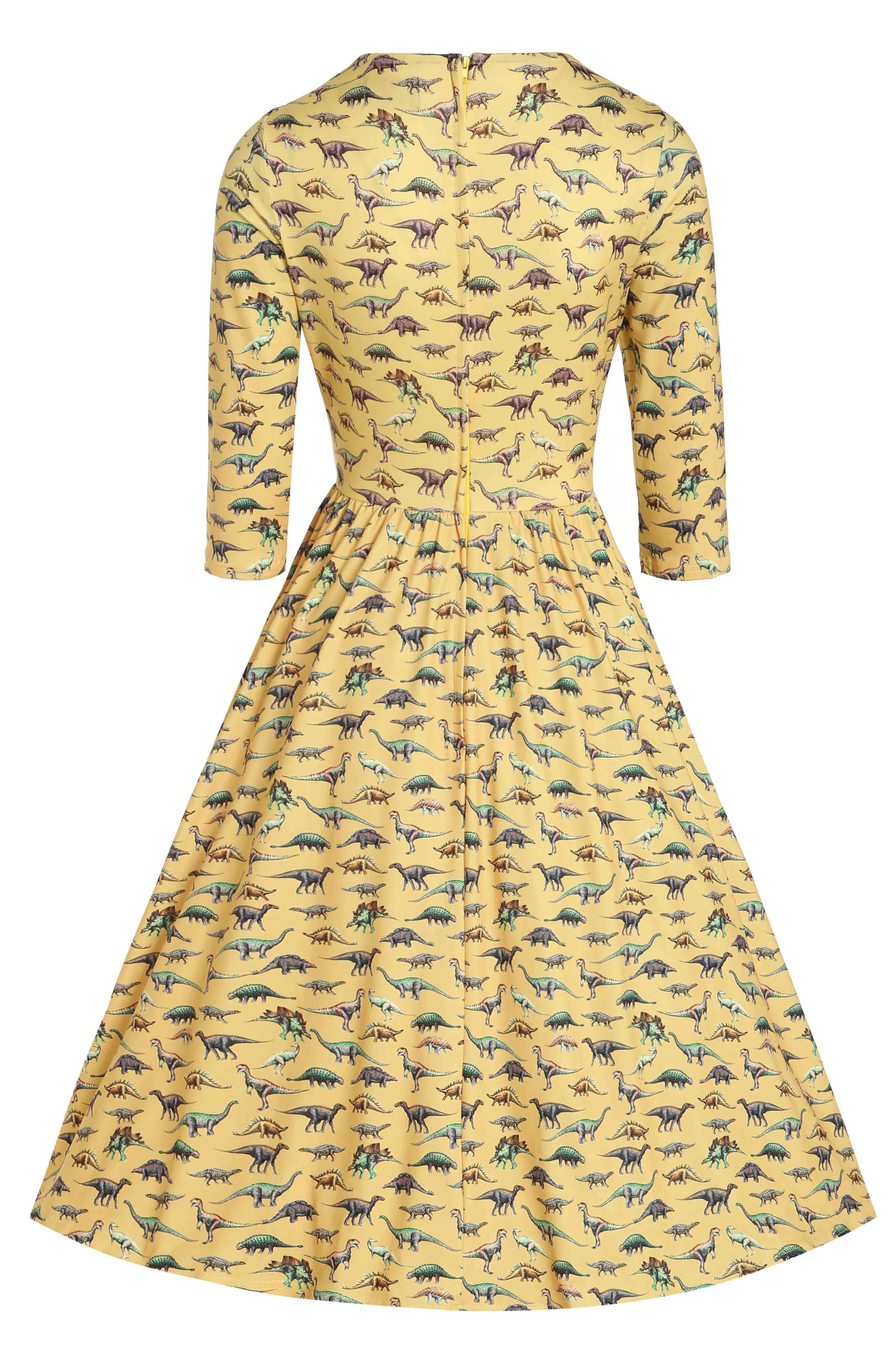 Billie Vintage Dinosaur Yellow Long Sleeved Dress