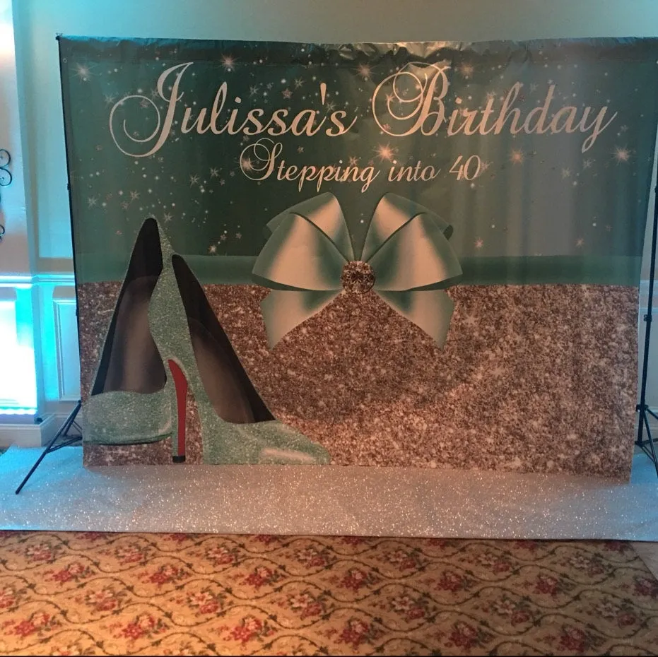 Birthday Ribbon Glitter Heels Photo Backdrop