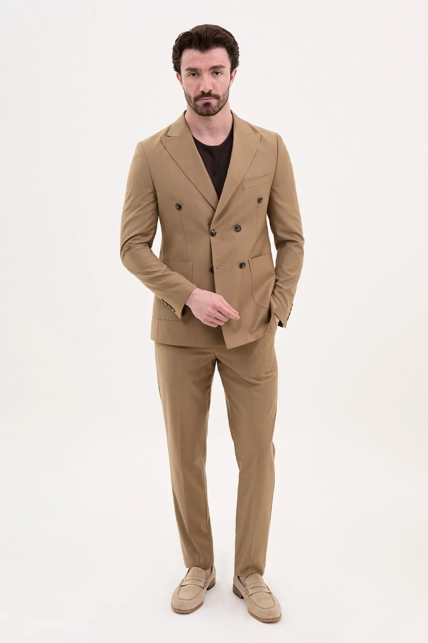 Bojoni Pezza Slim Fit Camel Double Breasted Blazer