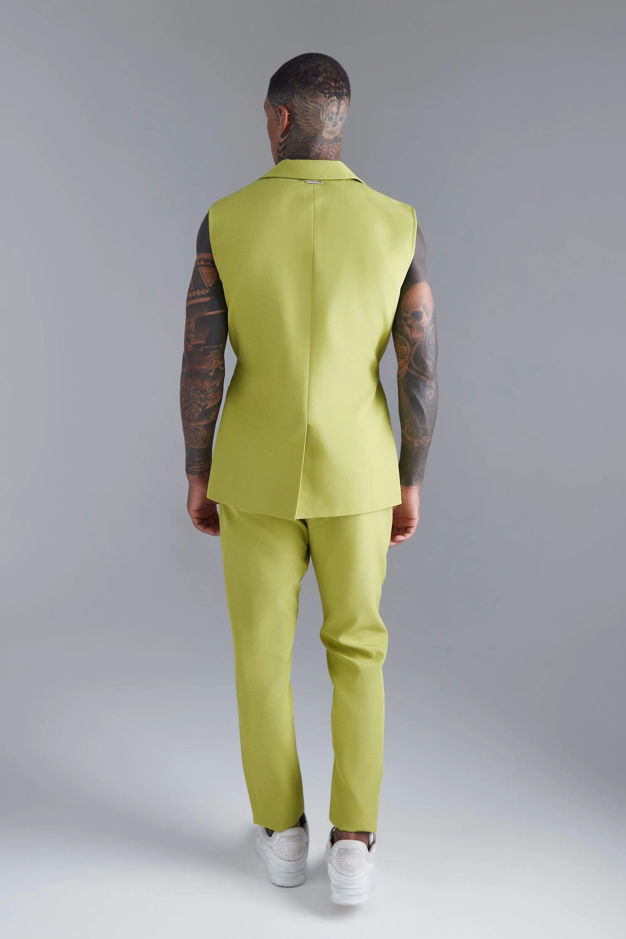 Boohoo Single Breasted Sleeveless Suit Jacket, Lime