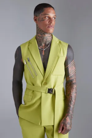 Boohoo Single Breasted Sleeveless Suit Jacket, Lime