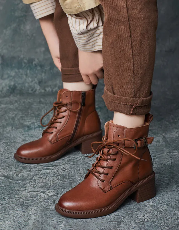 Classic Lace Up Elegant Chunky Heels Boots