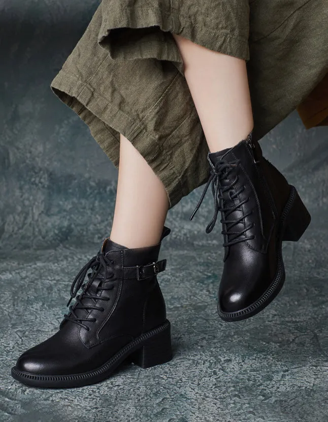 Classic Lace Up Elegant Chunky Heels Boots