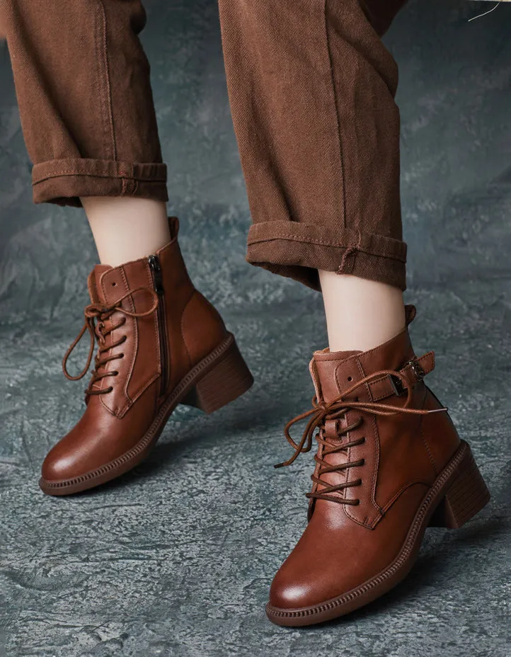 Classic Lace Up Elegant Chunky Heels Boots