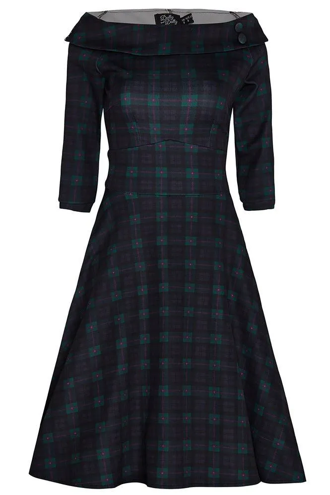 Deborah Flattering Swing Dress - Myrtle Green & Pink