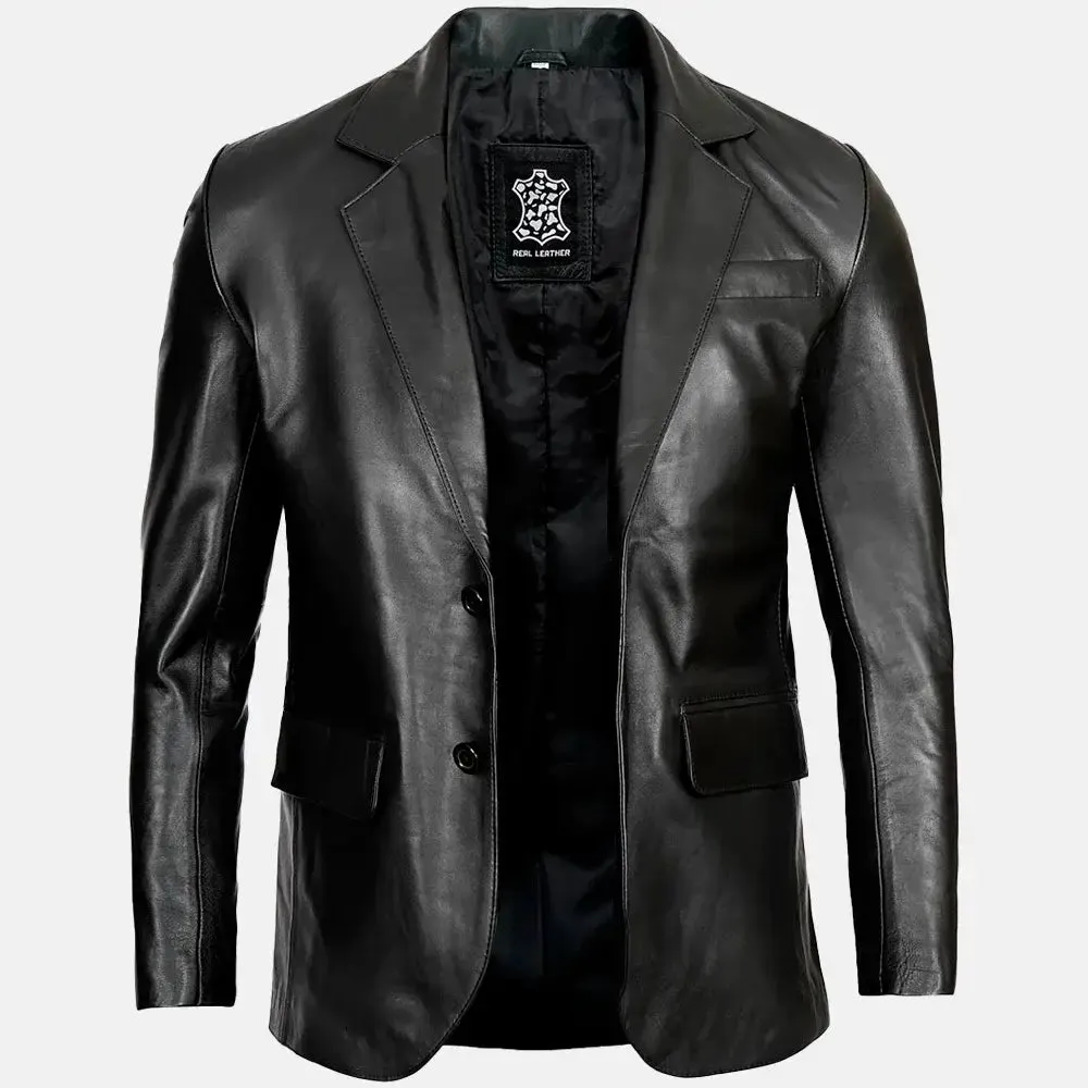 Double Button Refined Men leather Blazer