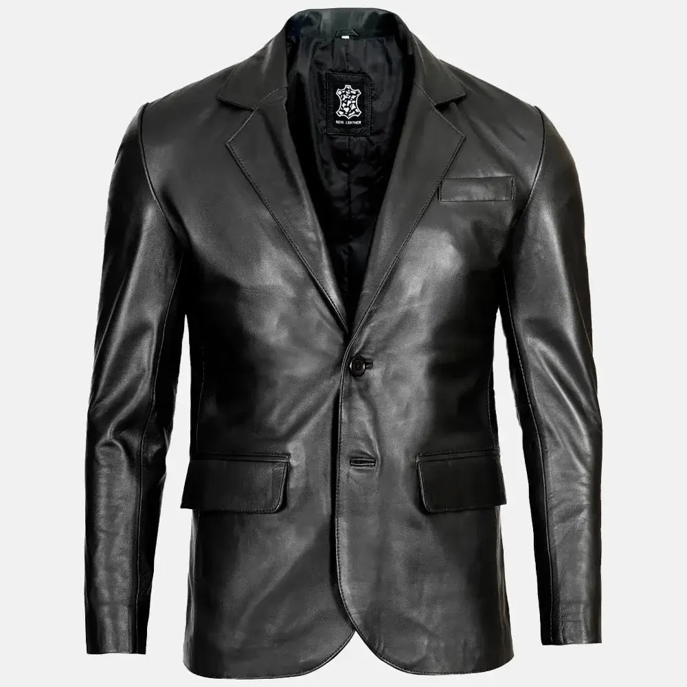 Double Button Refined Men leather Blazer