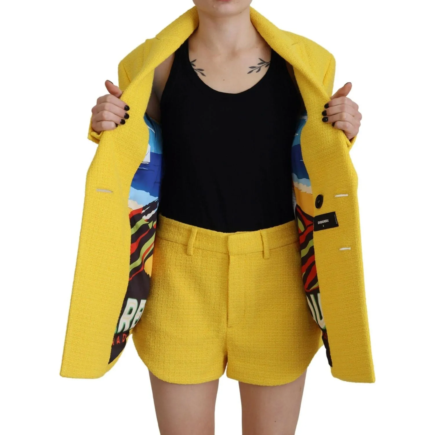 Dsquared² Yellow Peak Double Breasted Suit Blazer Short Set