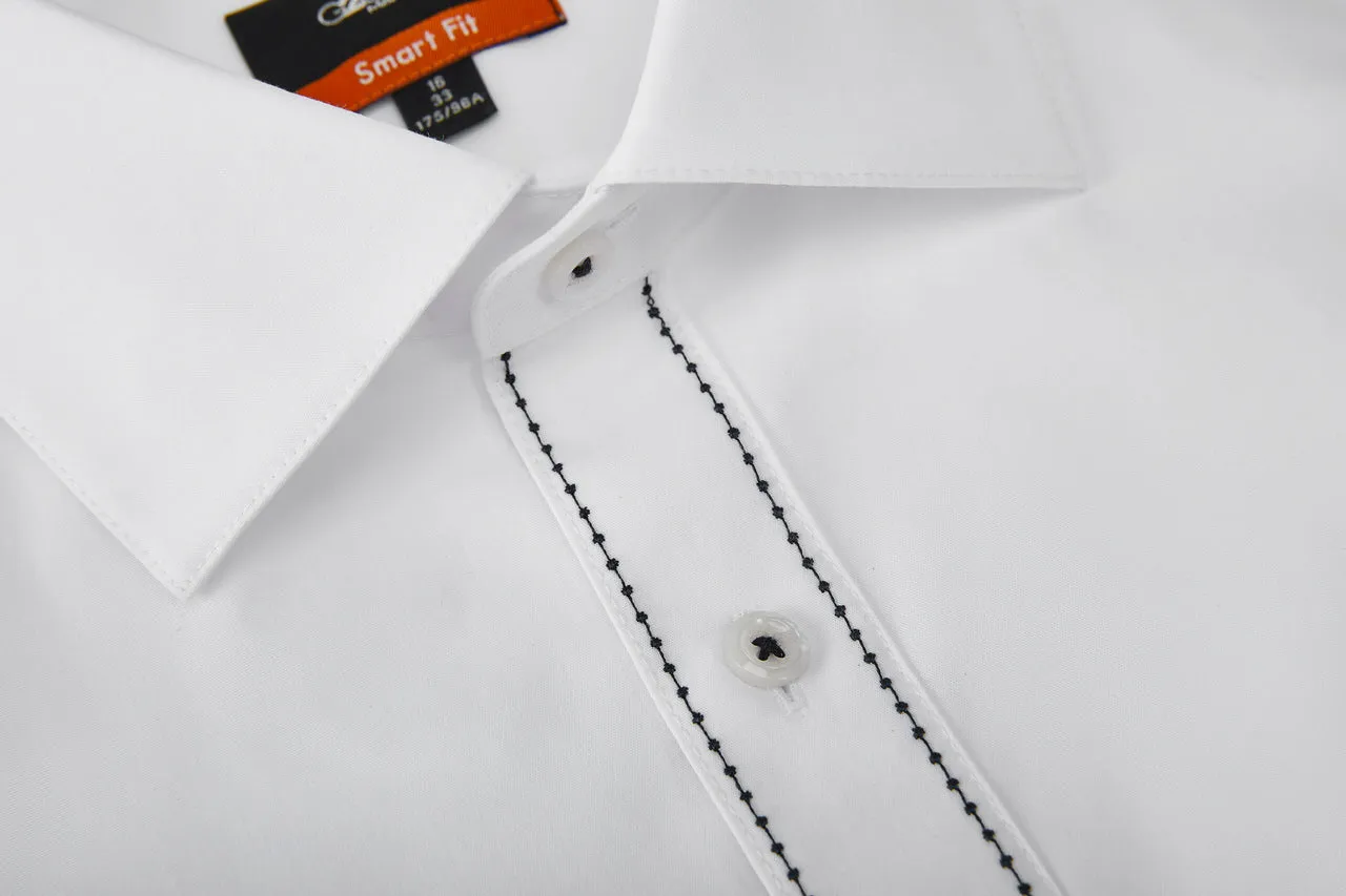 Easy Care Stretch Poplin Shirt in Smart Fit Semi-Spread Collar