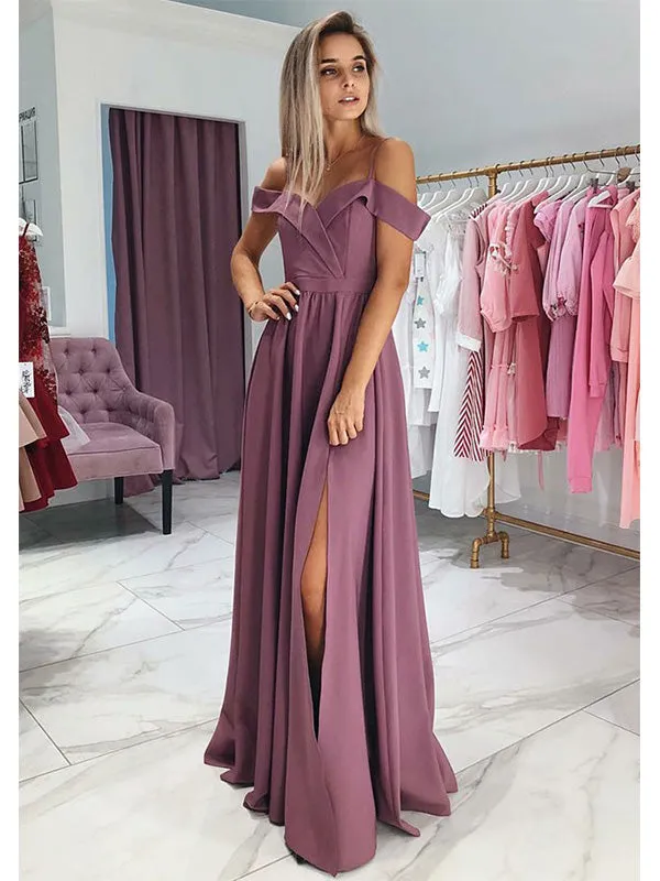 Elegant A-line Off the Shoulder Jersey Floor Length Prom Dress Evening Dress, OL735