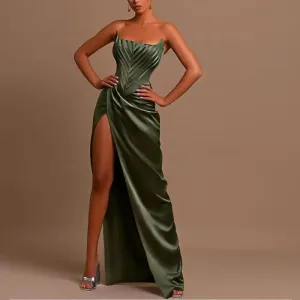 Elegant Asymmetrical Satin Evening Gown