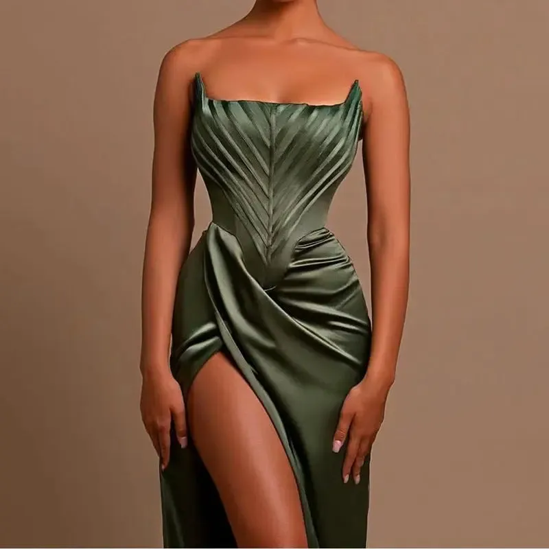 Elegant Asymmetrical Satin Evening Gown