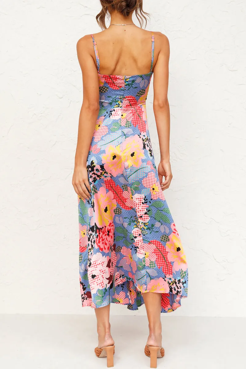 Elegant Floral Slit V Neck Sling Dress Dresses