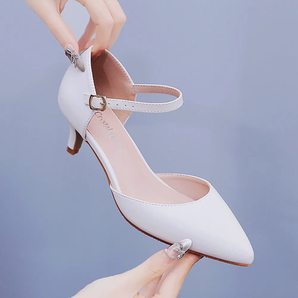 Elegant Kitten Heels Pointed Toe Ankle-Strap Sandals