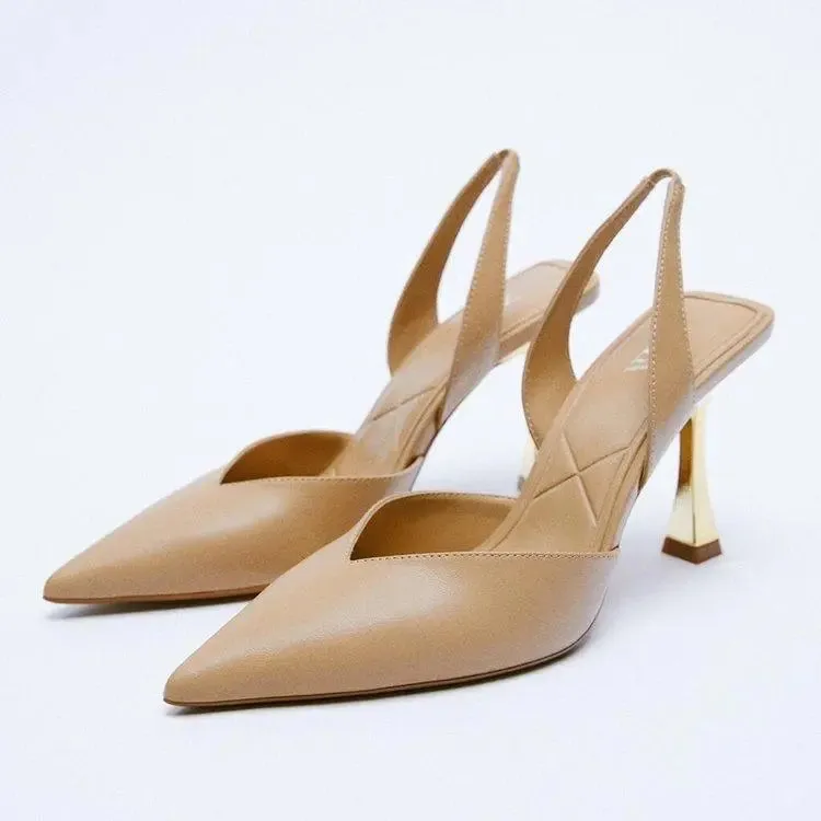 Elegant Nude Pointed Slingback Heels