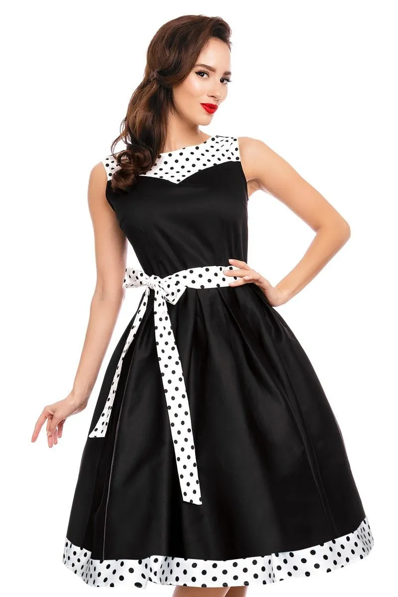 Elizabeth Swing Dress in Black & White Polka