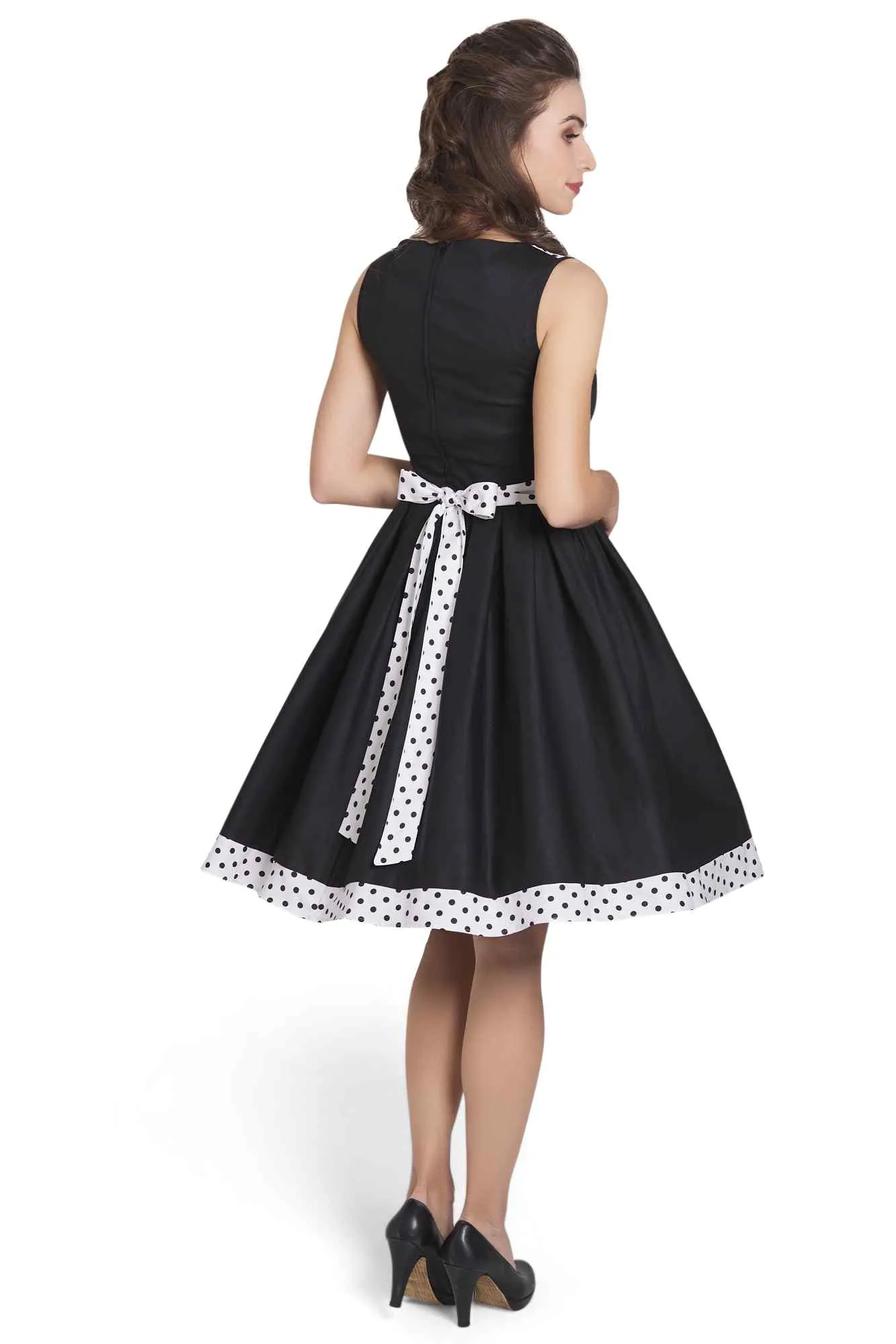 Elizabeth Swing Dress in Black & White Polka