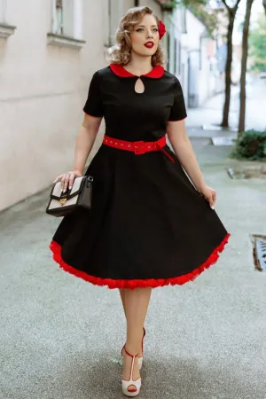 Evelyn Retro 50's Style Swing Dress in Black-Red