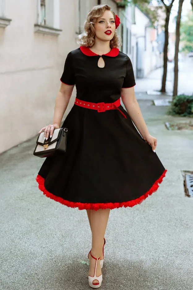 Evelyn Retro 50's Style Swing Dress in Black-Red