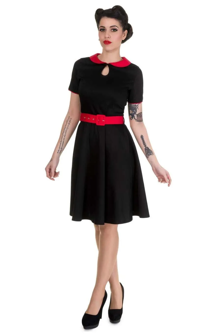 Evelyn Retro 50's Style Swing Dress in Black-Red