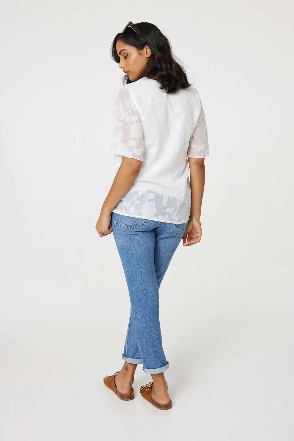 Floral Lace Detail Flared Sleeve Blouse