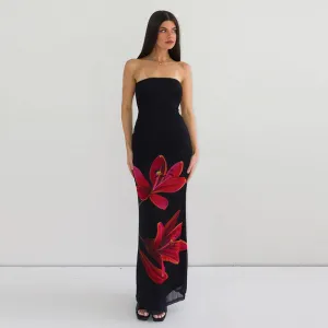 Flytonn-Christmas Outfits New Year's Eve Dress Night Out Club Dresses cute winter outfits Kahli Strapless Floral Maxi Dress