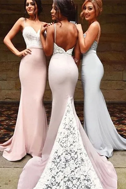 Gorgeous Mermaid Spaghetti Strap Bridesmaid Dress Lace On Sale th206