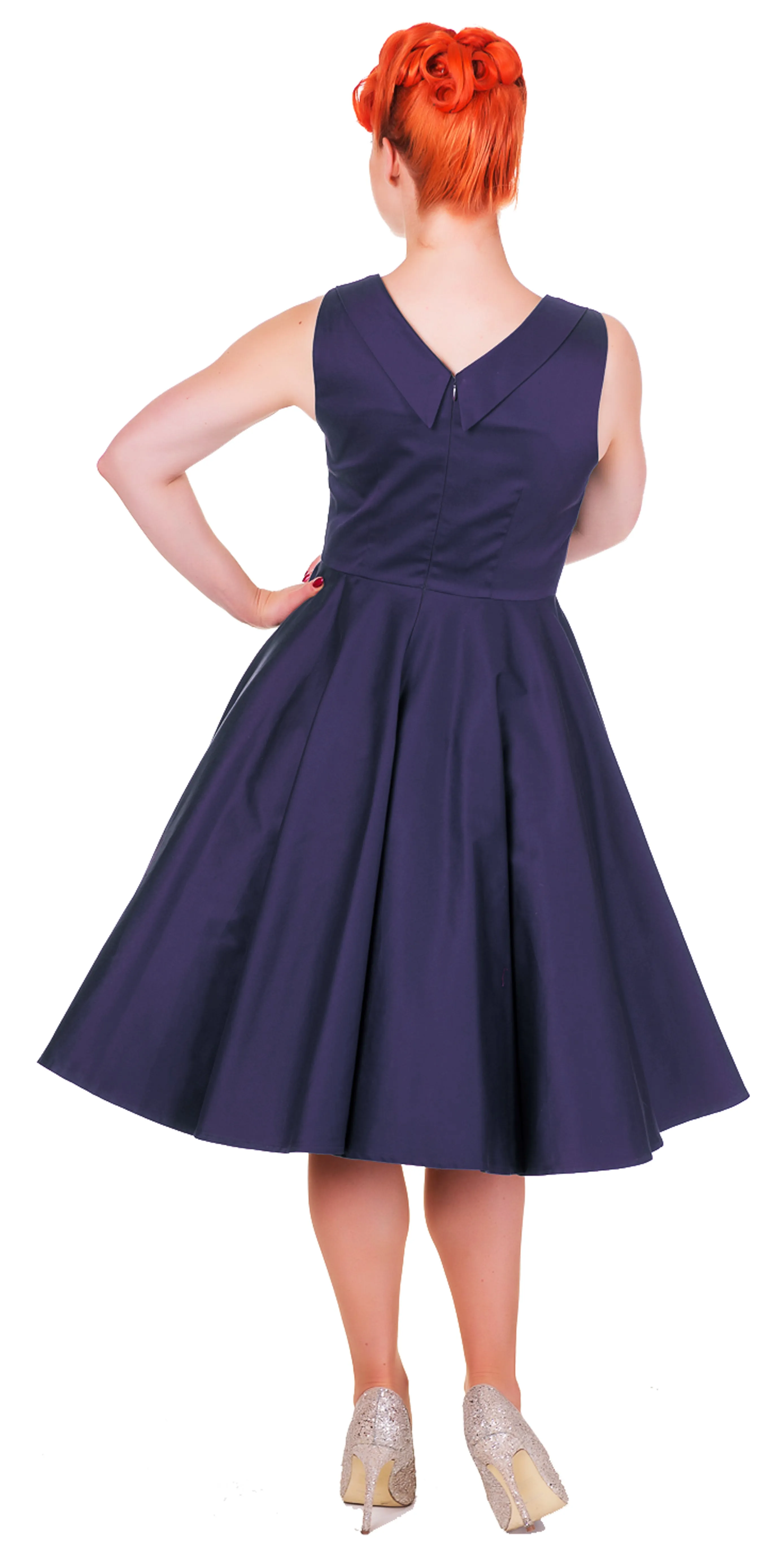 Grace Vintage Style Jive Dress in Dark Blue-Red