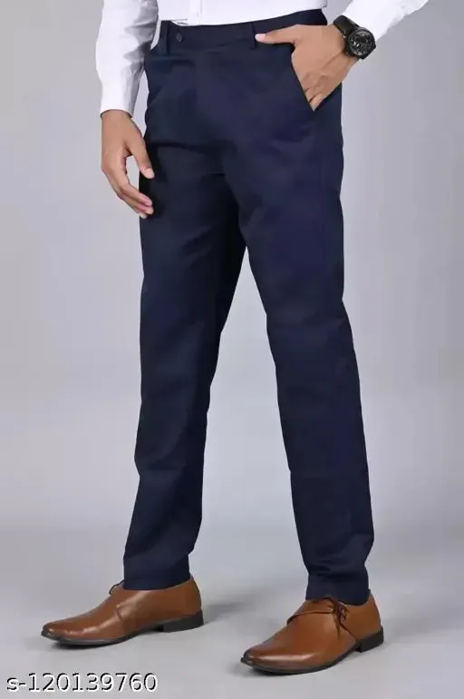 Haul Chic Navy Blue Slim Fit Formal Trouser Pant For Men