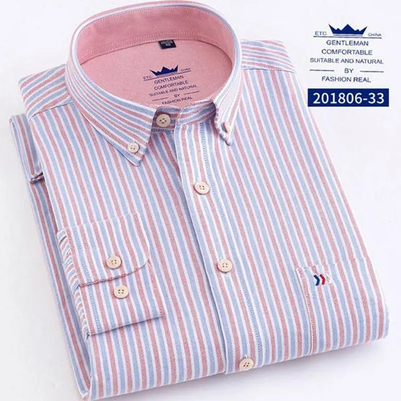 High Quality 100% Cotton Oxford Mens Long Sleeve Shirts Casual Slim-fit Plaid/Striped Male Dress Shirt For Men Business Shirts