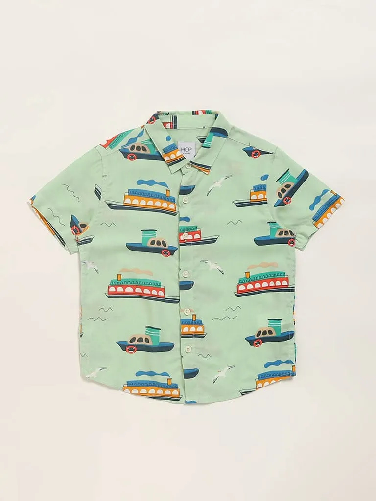 HOP Kids Nautical Print Green Shirt