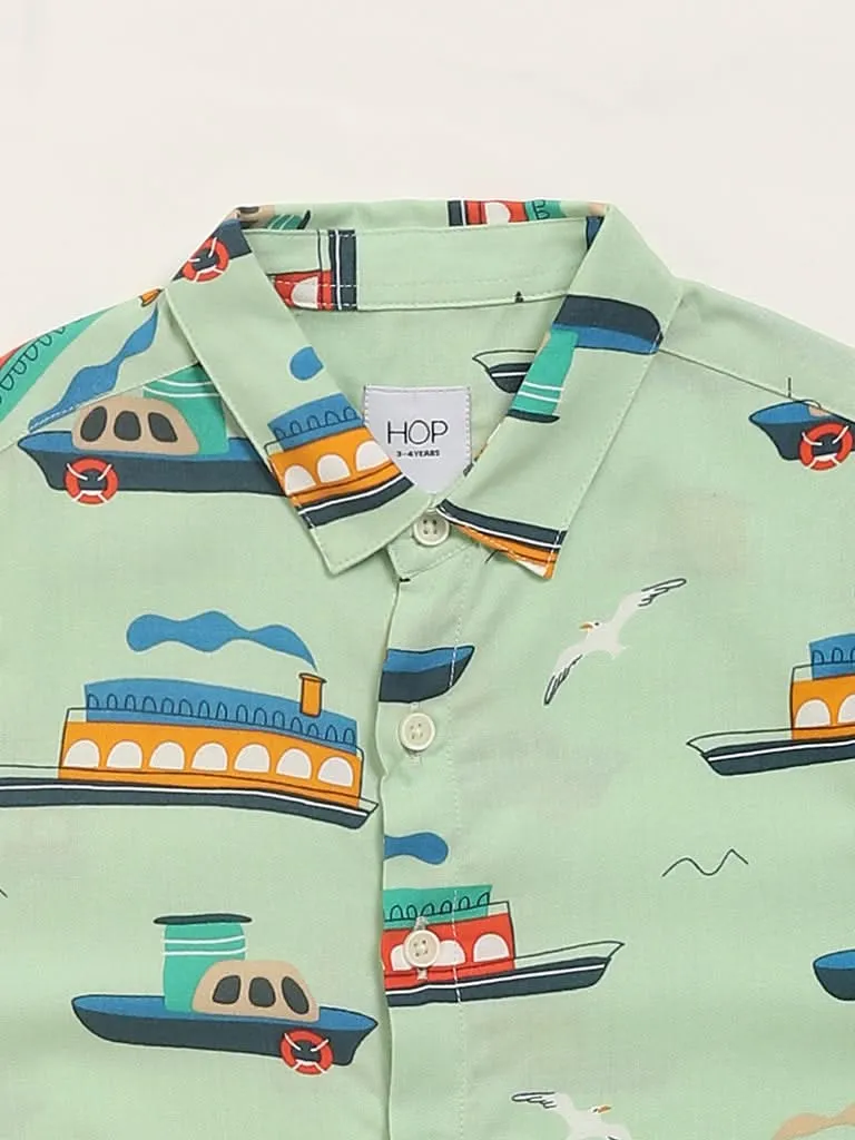 HOP Kids Nautical Print Green Shirt