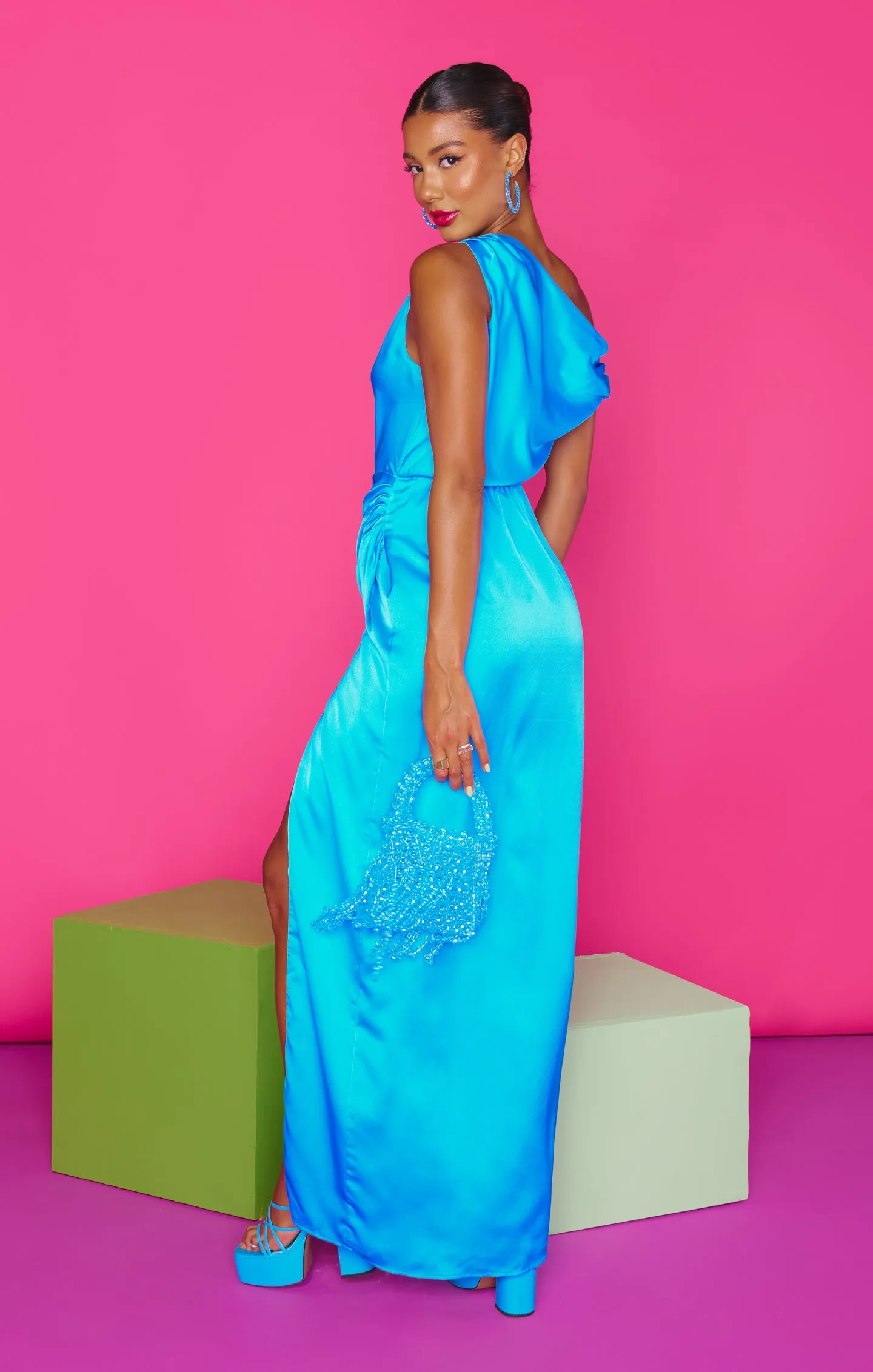 Jodie Dress ~ Azure Blue Luxe Satin