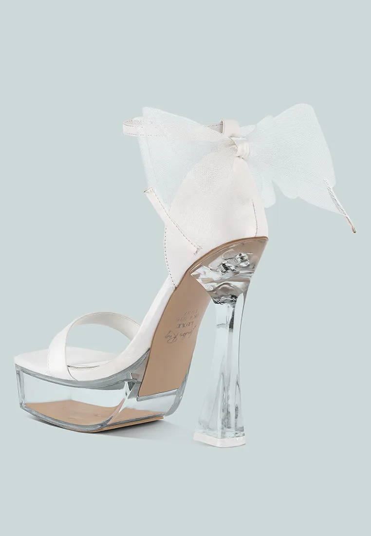 Kiri Satin Clear High Heeled Bow Sandals