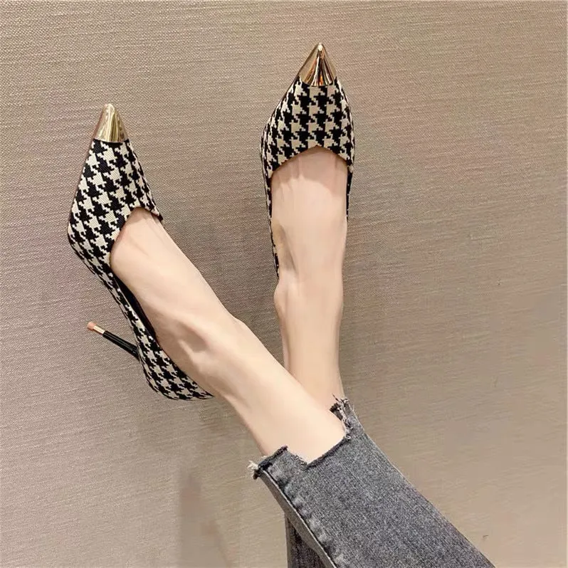 Ladies Plaid Pointed Toe Stiletto Pumps