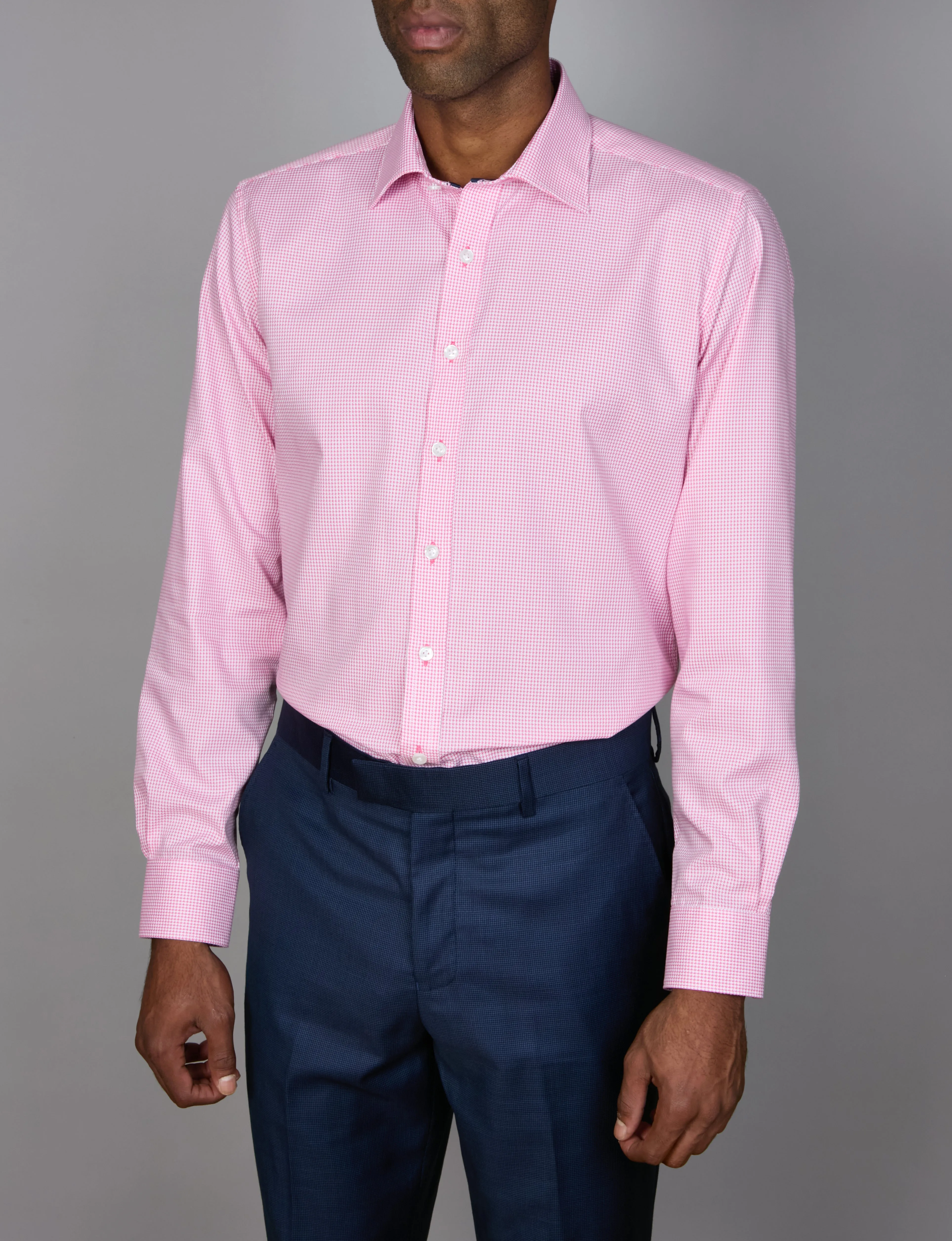 Long Sleeve Business Shirt - Mastiff Tooth - Fuschia & White