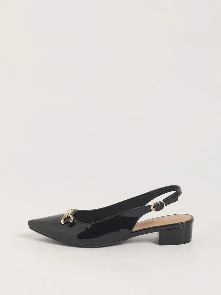 LUNA BLU Black Slingback Mules